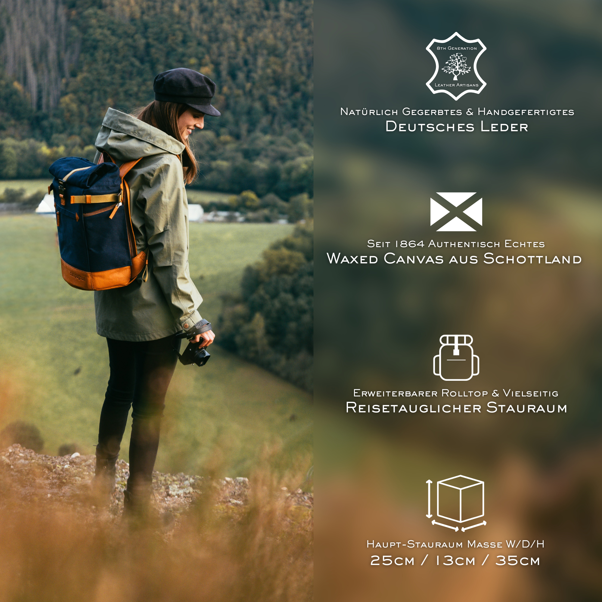 aussie backpack canvas and leather travel pack for Men Women and army green Waxed Canvas Leather Backpack |