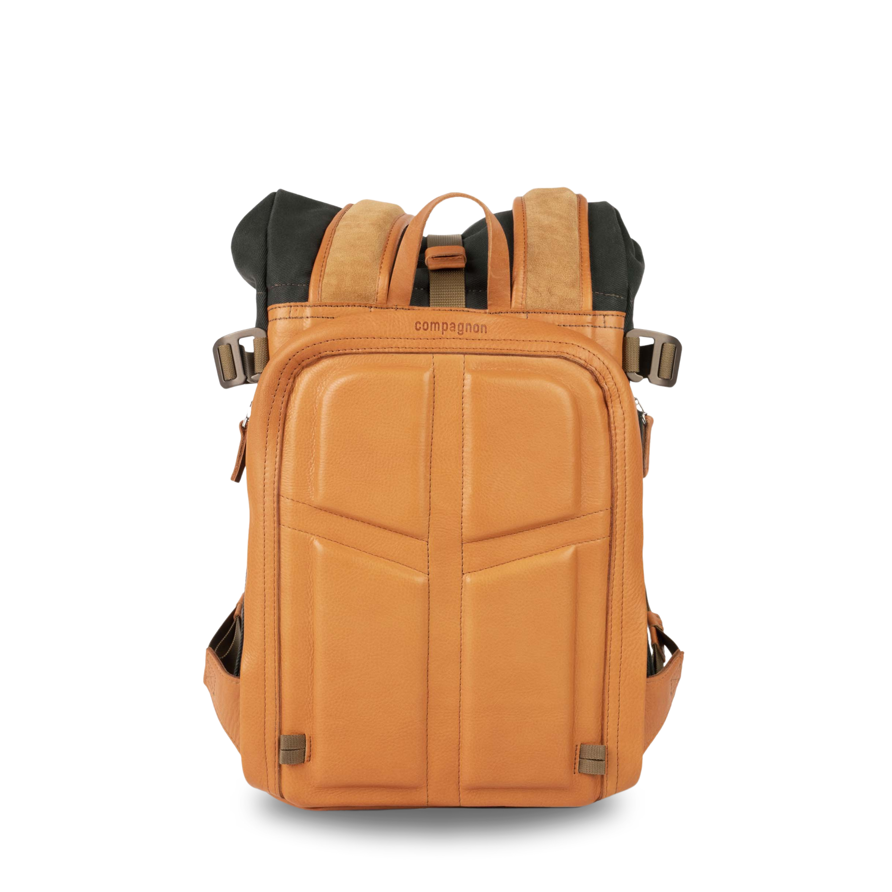 brown leather camera backpack Little Backpack Gen III in green & light brown